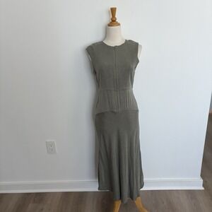 Aday Womens Dress Size Small Olive Green Save The Date Stretch Slim Fit Flared